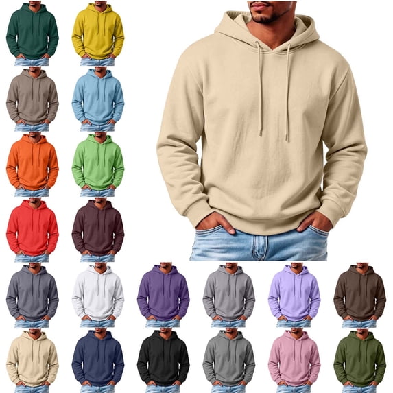 Zivyakyron Fleece Mens Hoodie Pullover Fall Long Sleeve Athletic Sweatshirts for Men Workout Solid Loose Red S