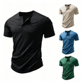 thumbnail image 1 of Zivyakyro Golf T-Shirt for Men Athletic Short Sleeve Cotton Linen Summer Gym Shirts Slim Casual Plain Henley Black XL, 1 of 10