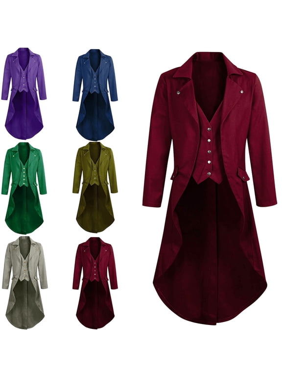 Gothic Mens Jacket Tailcoat Halloween Steampunk Long Sleeve Slim Costumes Fall Winter Solid Purple 2XL