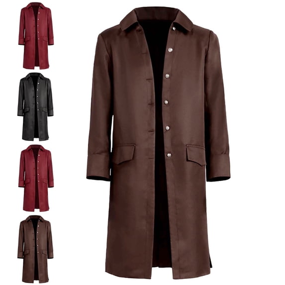 Zivyakyro Halloween Mens Jacket Fall Winter Overcoat Long Sleeve Trench Loose Solid Button down Costume Brown 2XL
