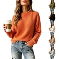 thumbnail image 1 of Zivyakyron Jumper Women Sweaters Ribbed Long Sleeve Fall Winter Crew Neck Casual Loose Blouse Waffle Plain Green M, 1 of 6