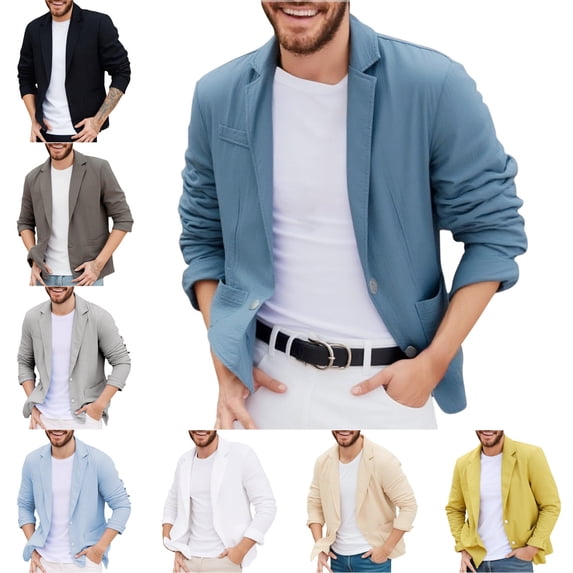 Zivyakyro Long Sleeve Blazer for Men Casual Business Cotton Linen Fall Winter Jacket Breathable Lightweight Button down Solid Yellow M