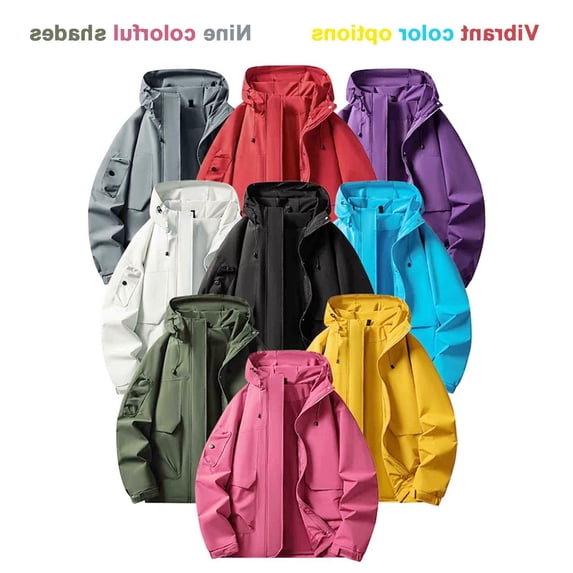 Zivyakyro Long Sleeve Men Rain Jacket Waterproof Windbreaker Lightweight Zip up Loose Solid Hooded Outdoor Jacket Yellow XL