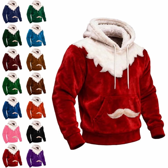 Zivyakyron Long Sleeve Mens Hoodies Pullover Flannel Fall Christmas Colorblock Casual Loose Mens Sweatshirt Red 2XL