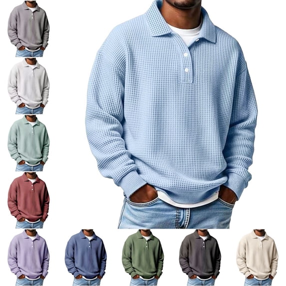 Zivyakyron Long Sleeve Mens Polo Shirt Waffle Big and Tall Fall Button Raglan Collared Casual Shirts Plain Gray 5XL