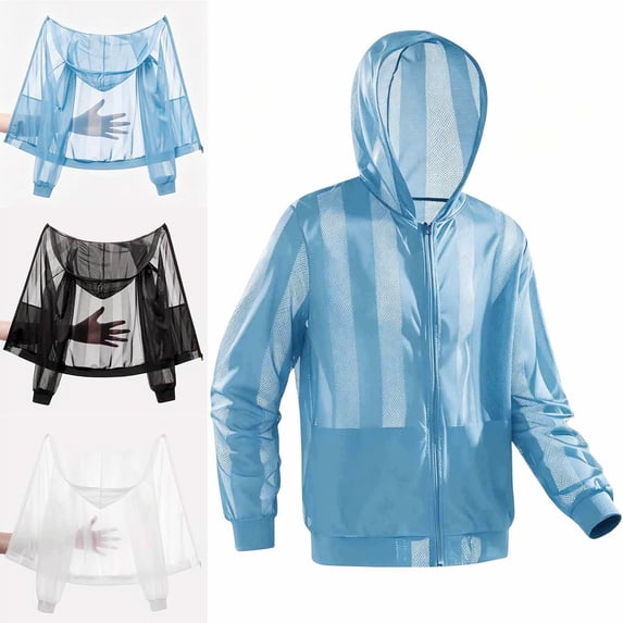 Zivyakyron Long Sleeve Mens Rain Jacket Lightweight Zip up Mesh Windbreaker Outdoor Jacket Hooded Loose Solid Black M