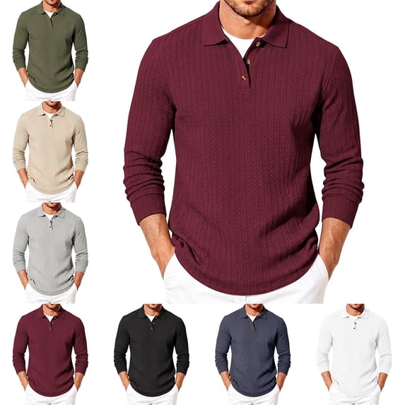 Zivyakyron Long Sleeve Polo T Shirts for Men Button Knit Fall Casual Breathable Shirt Collared Loose Solid Khaki 2XL