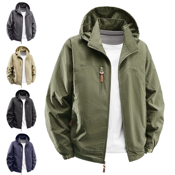 Zivyakyro Long Sleeve Windbreaker Jackets for Men Zip up Lightweight Waterproof Rain Jackets Performance Removable Hood Blue XL