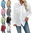 thumbnail image 1 of Zivyakyron Long Sleeve Women Shirts Fall Casual Office Cotton Linen Blouse Ladies Loose Solid Going Out Collared Tops Blue L, 1 of 10