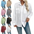 thumbnail image 1 of Zivyakyron Office Womans Shirts Fall Casual Long Sleeve Cotton Linen Blouse Women Loose Solid Going Out Collared Tops Black S, 1 of 10