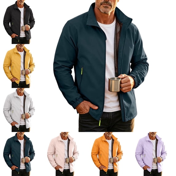 Zivyakyro Outdoor Windbreaker Jackets for Men Waterproof Cargo Long Sleeve Rain Jackets Loose Zip up Lightweight Plain Blue 3XL