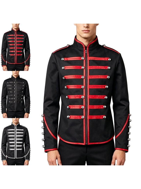 Parade Mens Jacket Band Fall Winter Halloween Military Long Sleeve Colorblock Costume Slim Zip up Black S