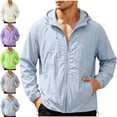 thumbnail image 1 of Zivyakyron Quick Dry Mens Rain Jacket Fishing Windbreaker Lightweight Long Sleeve Zip up Plain Loose Jacket Hooded Blue M, 1 of 7
