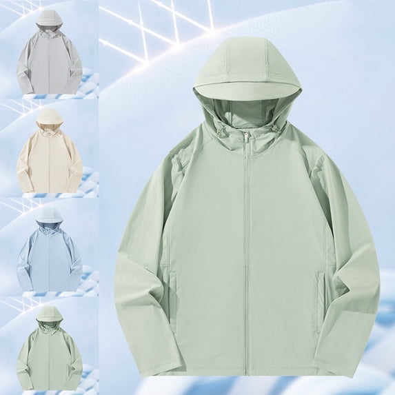 Zivyakyron Rain Wind Breaker Jackets Mens Quick Dry Lightweight Long Sleeve Athletic Jackets Loose Hooded Zip up Solid Gray XL