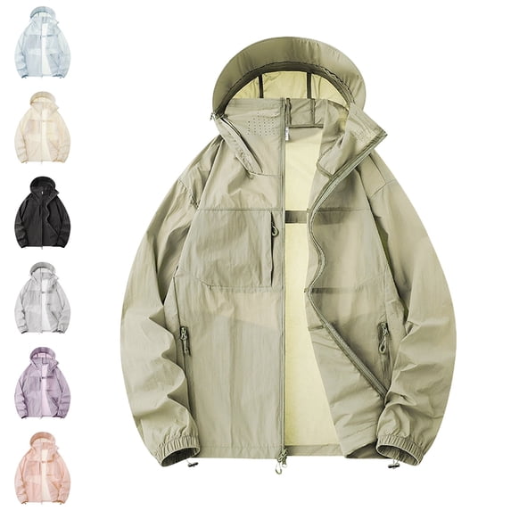 Zivyakyro Rain Windbreaker Jackets for Men Lightweight Long Sleeve Zip up Performance Loose Jacket Sun Protection Hooded Gray M