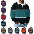 thumbnail image 1 of Zivyakyron Waffle Polo Shirts for Men Long Sleeve Rugby Button Fall Colorblock Casual Shirt Collared Loose Blue 3XL, 1 of 6
