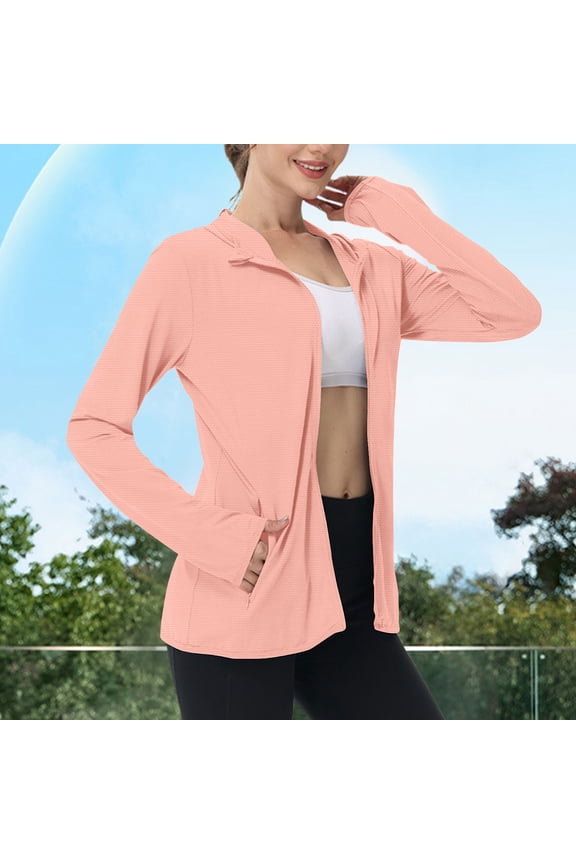 Windbreaker Light Weight Jackets Womens Fall Zip Up UPF 50+ Coat Women Long Sleeve Casual Solid Hooded Loose Outerwear Gold XL