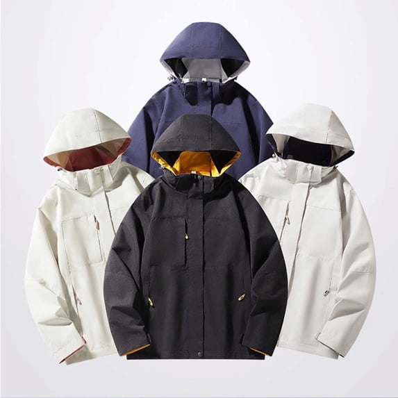Zivyakyro Windbreaker Mens Rain Jacket Zip up Outdoor Long Sleeve Lightweight with Pocket Plain Loose Jacket Hooded Khaki XL