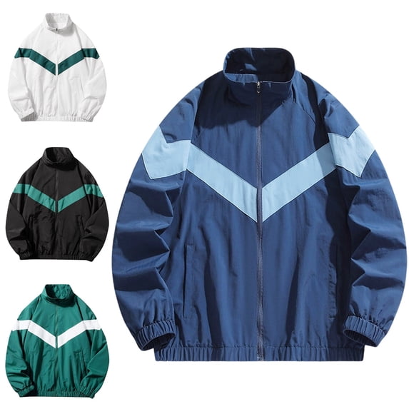 Zivyakyro Workout Men's Rain Jacket Zip up Long Sleeve Windbreaker Lightweight Colorblock Breathable Outdoor Jacket Loose Black XL