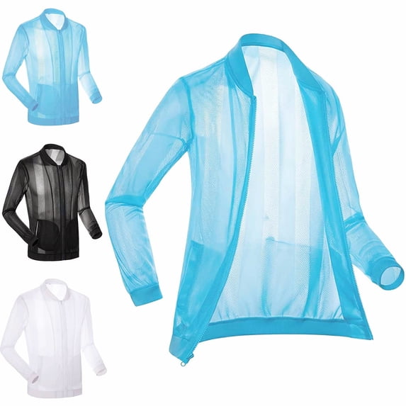 Zivyakyron Workout Wind Breaker Jackets Mens Rain Mesh Quick Dry Long Sleeve Loose Zip up Jackets Lightweight Plain Black M