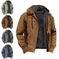 thumbnail image 1 of Zivyakyron Zip up Mens Fleece Jacket Long Sleeve Fall Winter Thick Heavyweight Jackets Outerwear Solid Loose Hooded Brown 2XL, 1 of 6