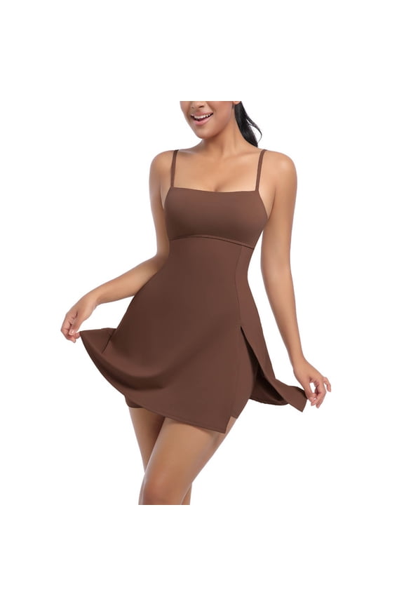 A-Line Dresses for Women with Built in Bra Mini Athletic Summer Women Dress Plain Square Neckline Sleeveless Casual Short Skinny Dresses