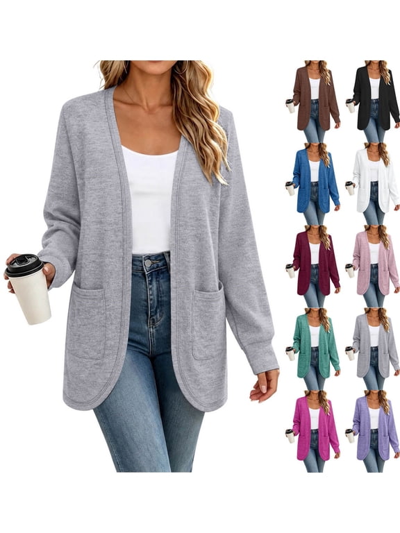 Cardigan Sweaters for Women Open Front Long Sleeve Knitted Pocket Sweater Plain Loose Fall Winter Topss