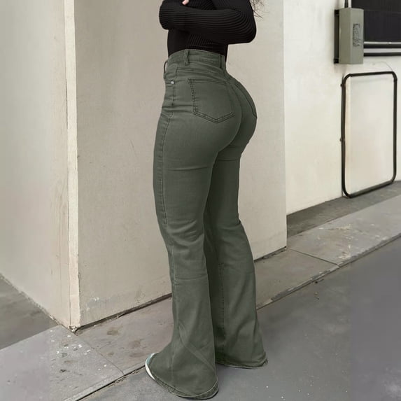 Zivyakyron High Waisted Boot Cut Jeans for Woman Casual Denim Summer Full Length Skinny Jeans for Women Solid Culottes Stretchy Tummy Control Pants