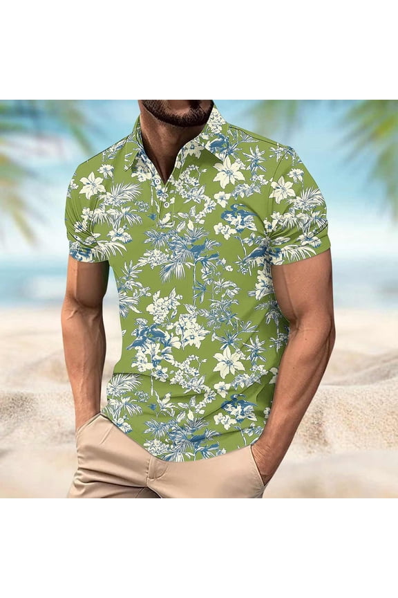 Men's Polo Shirts Summer Collared Short Sleeve Men's Shirts Casual Beach Slim Graphic Holiday Top