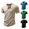 thumbnail image 1 of Zivyakyron Men's T-Shirts Gym Summer Cotton Fitness Mens Tops Solid Loose Henley Button Short Sleeve Clothes, 1 of 10