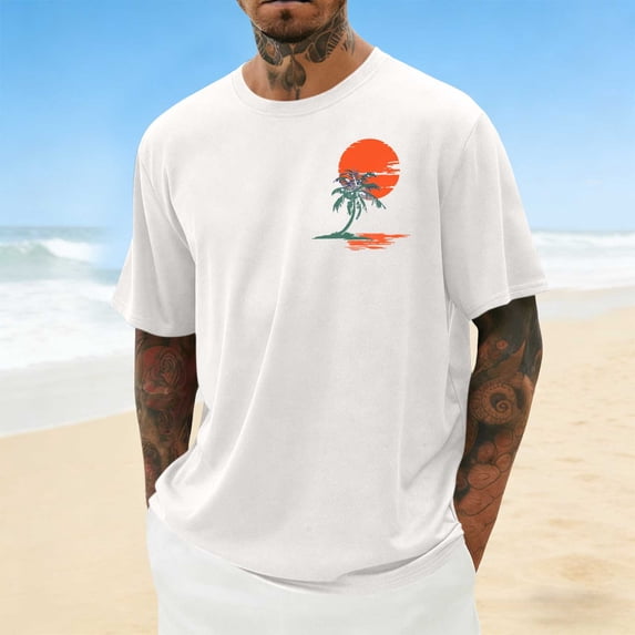 Zivyakyron Men's T-Shirts Summer Holiday Outdoor Mens Tops Print Loose Short Sleeve Casual Clothes