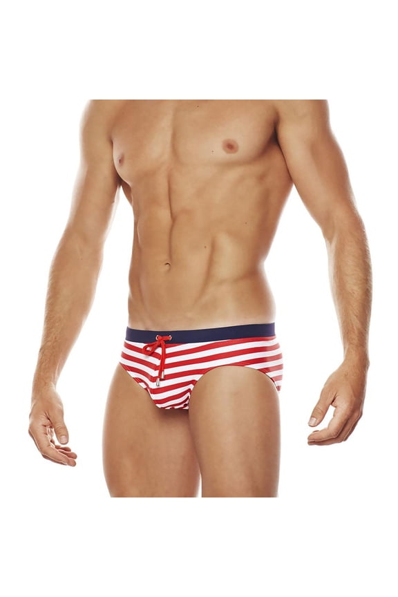 Mens Briefs Swim Quick Dry Low Rise Underwear Men Active Fit Striped Drawstring Underpants