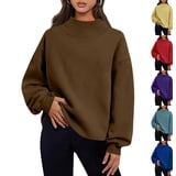 Zivyakyron Mock Neck Sweatshirt Women Plus Size Drop Shoulder Ribbed ...