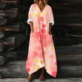 thumbnail image 1 of Zivyakyron Summer Kaftan Dresses for Women 3/4 Sleeve Maxi Dress Women Cute Polka Dot Casual Tent V Neck Loose Dresses, 1 of 6