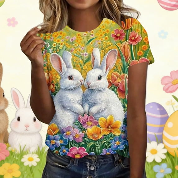 Zivyakyron T Shirts for Women Summer Short Sleeve Womens Clothes Graphics Loose Casual Easter Cute Tops