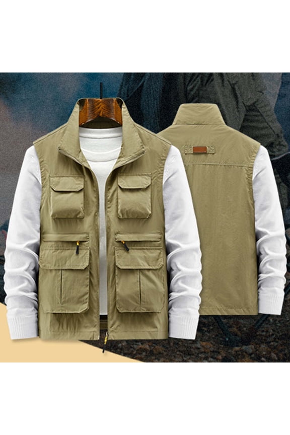 Tank Top Men Cargo Summer Clothes for Men Sleeveless Lapel Plain Loose Casual Top