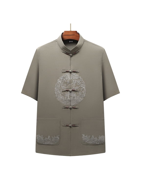 Traditional Chinese Men's Shirt Kung Fu Short Sleeve Summer Mens Clothes Loose Mock Neck Graphic Casual Top