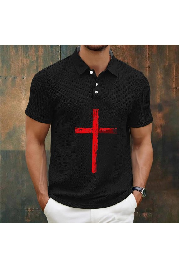 Waffle Men's Polo Shirts Summer Short Sleeve Shirt Men Collared Graphic Casual Loose Vintage Top