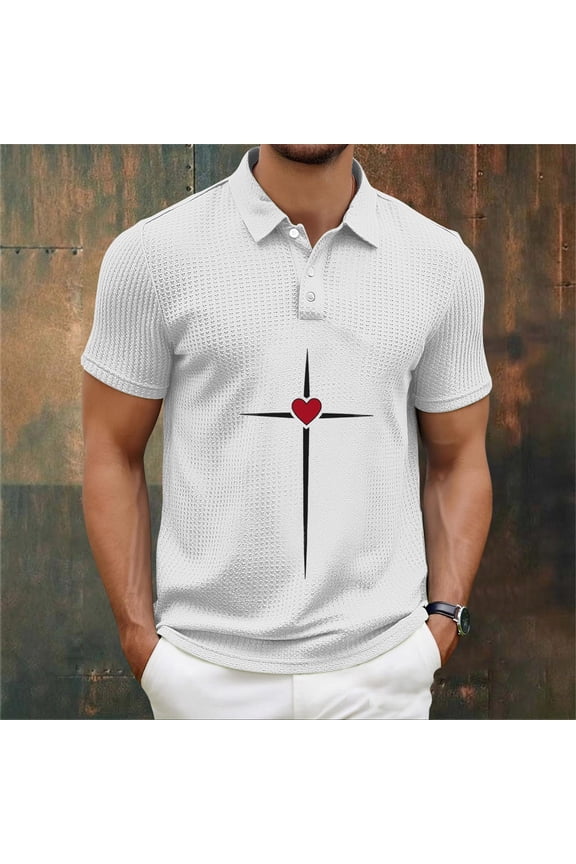 Waffle Mens Polos Summer Short Sleeve Clothes for Men Graphic Vintage Casual Loose Collared Top