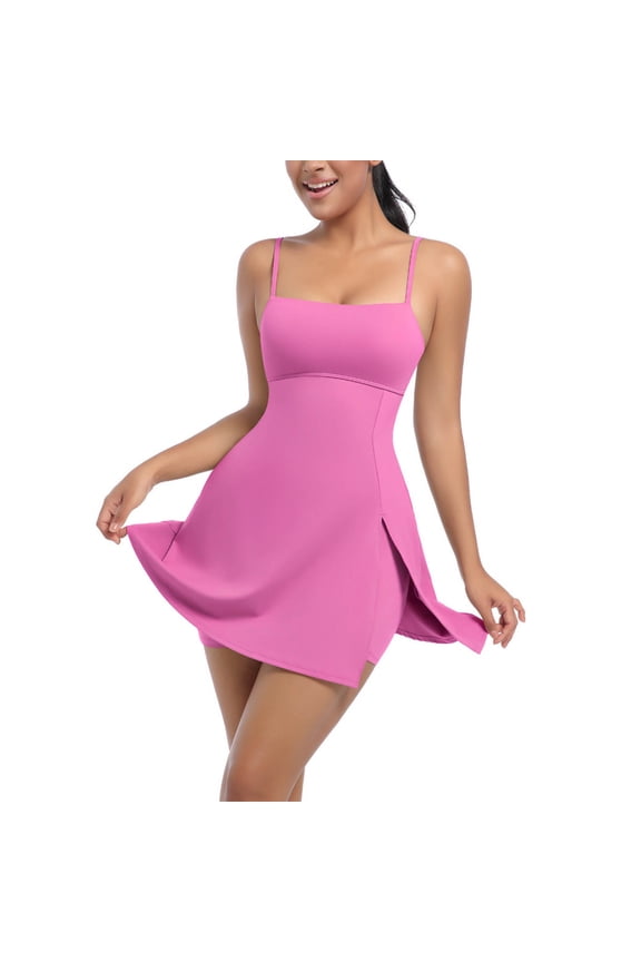 with Built in Bra Womens A Line Dress Athletic Summer Mini Womans Dress Short Sleeveless Casual Plain Square Neckline Skinny Dresses