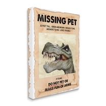 Ziwei Li Missing Pet Dinosaur Sign T-Rex Ancient Reptile 16 in x 20 in Painting Canvas Art Print, by Stupell Home Décor