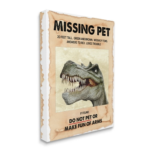 Ziwei Li Missing Pet Dinosaur Sign T-Rex Ancient Reptile 16 in x 20 in Painting Canvas Art Print, by Stupell Home Décor