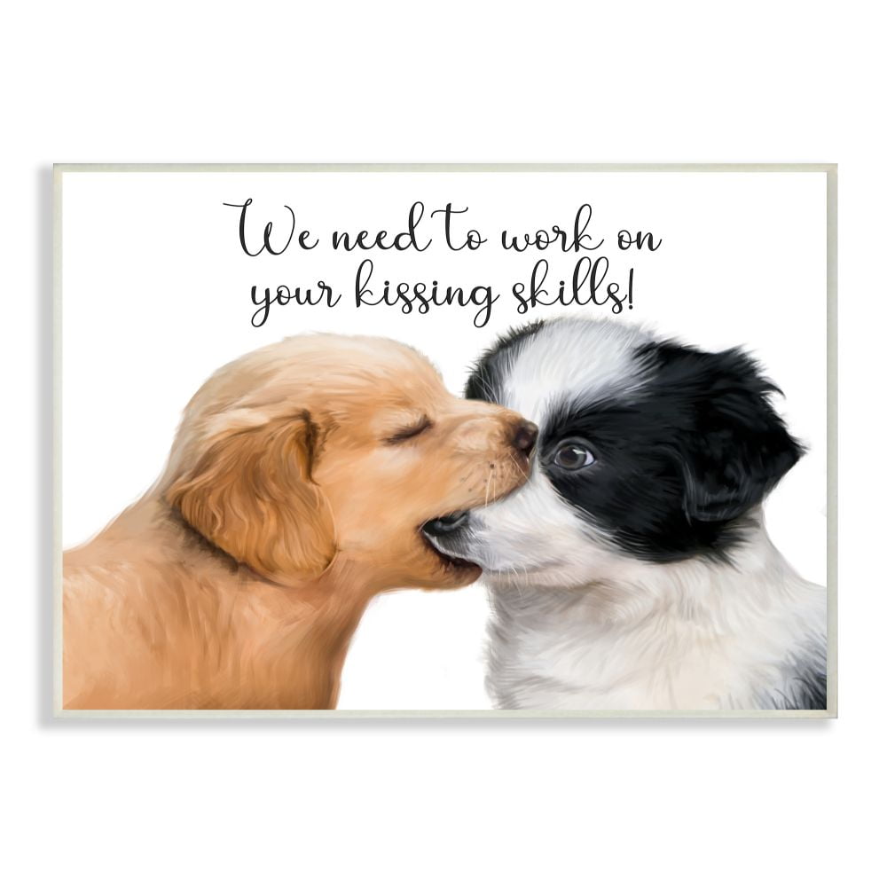 Ziwei Li Puppy Love Kiss Skills Phrase Young Love Quote 19 in x 13 in Framed Painting Art Prints, by Stupell Home Décor