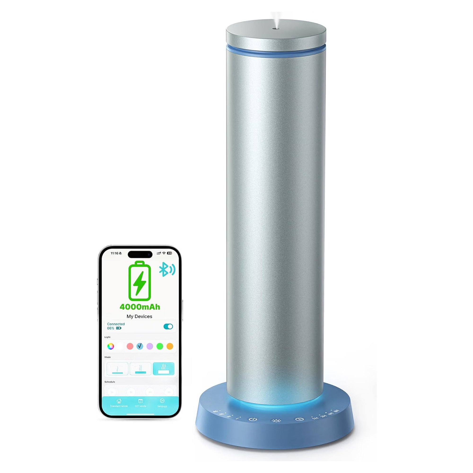 Ziweo Waterless Essential Oil Diffuser, Aluminum Cold Air Scent Machine for Home, App Control & 4000mAh Rechargeable Battery, 2000 Sq Ft Coverage, Blue