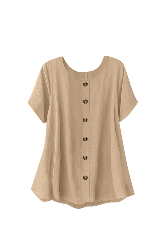 Flowy Tops for Women Button down Tunic Tops Short Sleeve Crew Neck Tops Summer Loose Flowy Casual Blouses