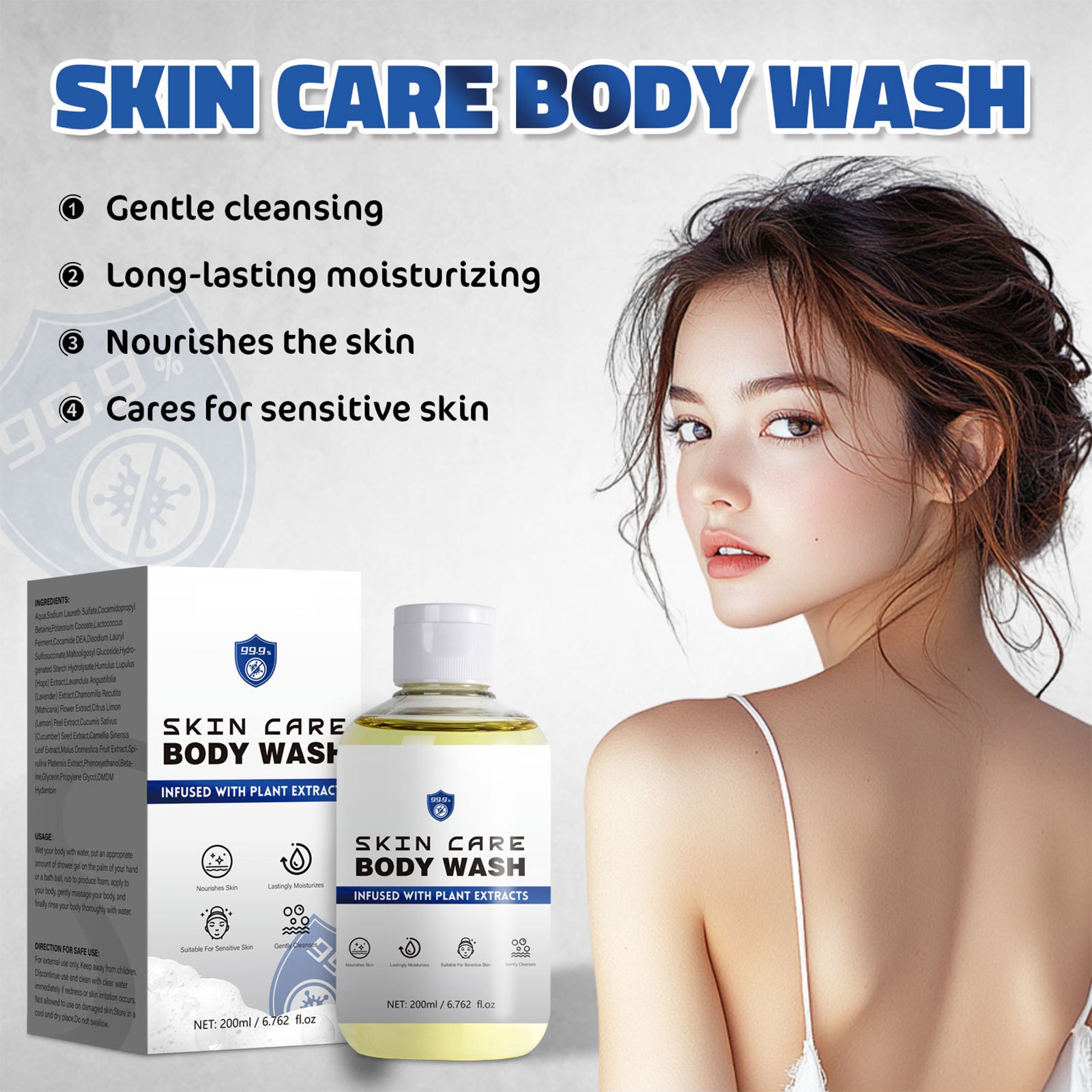 Ziynglg Gentle Ladies' Shower Gel for All Types Cleansing and Moisturizing Formula for Fresh,Hydrated Soft Travel Friendly and Refreshing Fragrance