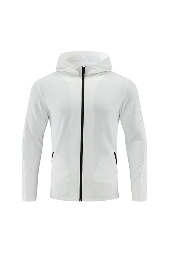 Jacket for Men Solid Color Long Sleeved Hooded Zipper Cardigan with Elastic Fleece Lining Sports Top