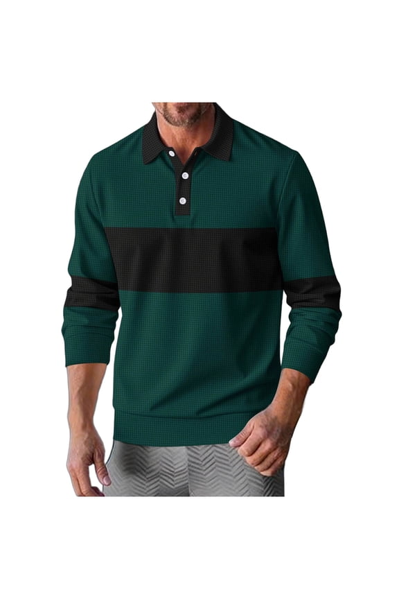 Long Sleeve Shirts for Men Solid Color Patchwork Lapel Button Mens T-shirt Tops