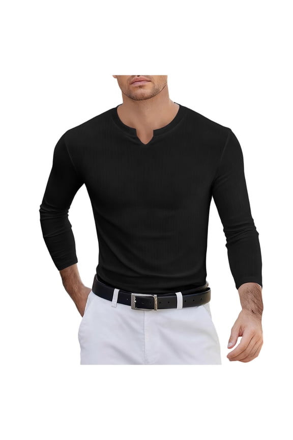 Long Sleeve T-shirts for Men Solid Color Round Neck Slim Outdoor Sports Mens Tops