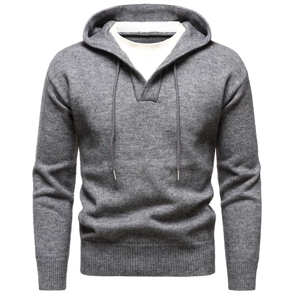 Ziynglg Men's Fashion Hooded Sweater Solid Color Base Layer Knit Long Sleeve Knitwear for Men